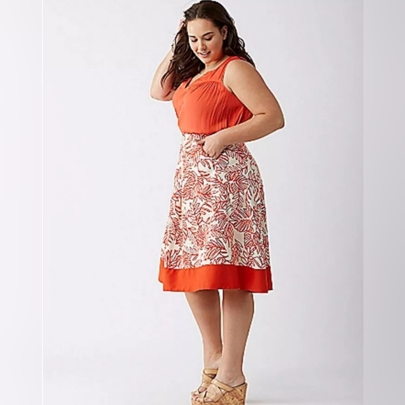 Lane Bryant Linen Cotton Women's‎  orange beige Floral  Skirt Size 24 Plus - Picture 2 of 14